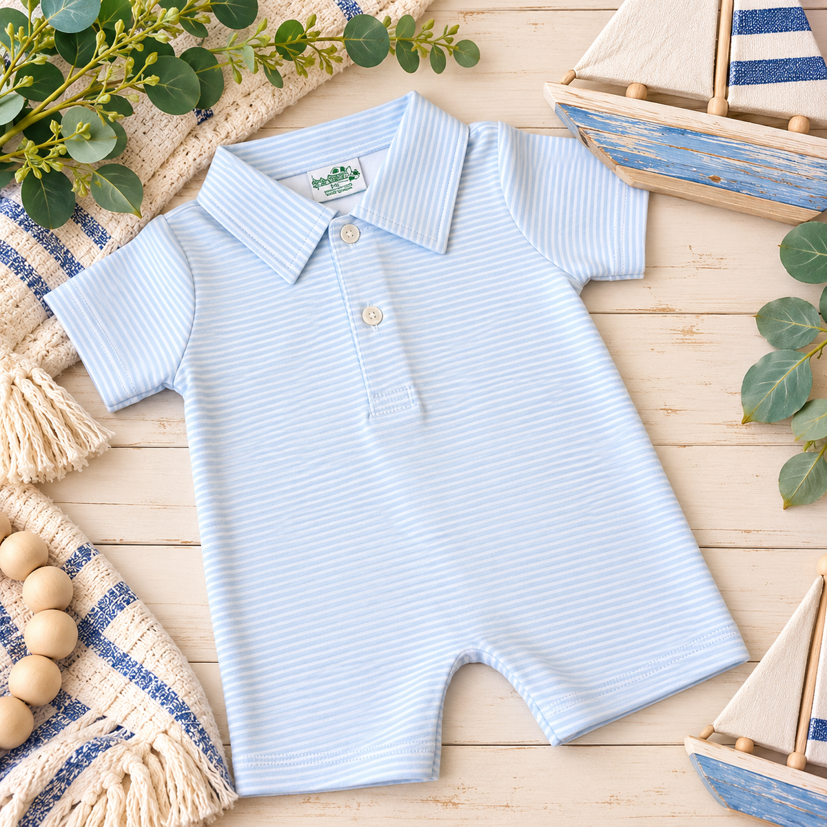 Boys Polo Romper Jon Jon, Shortall - All Cotton - Little Blanks