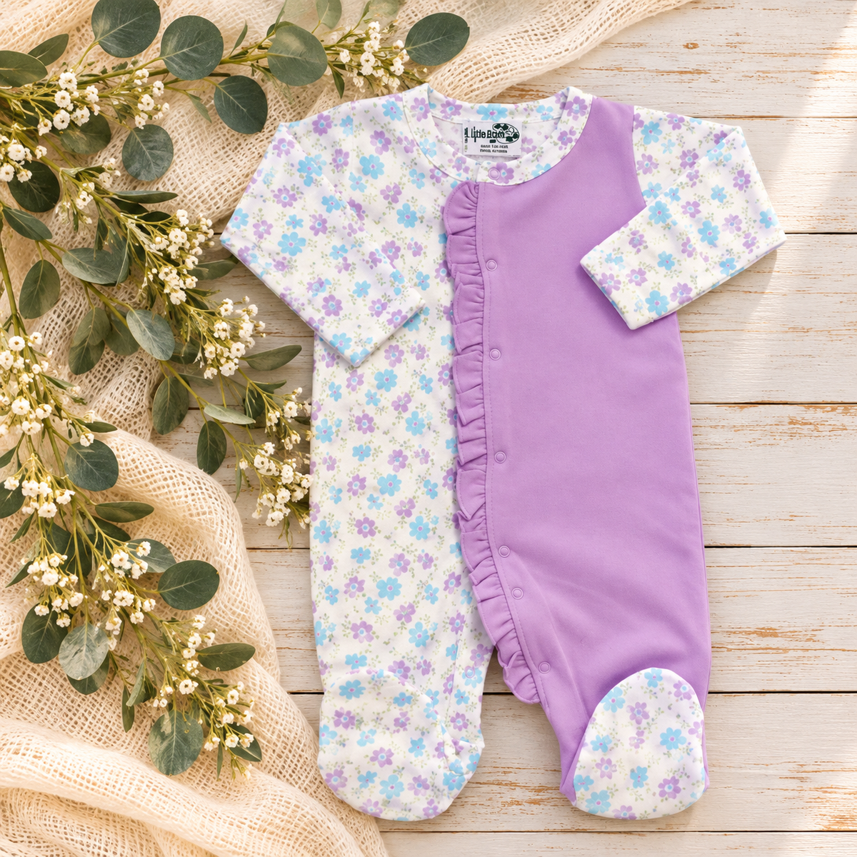 Girls Pink &amp; Purple Floral &amp; Pink Polka Dot Splitz! with Applique Swatch