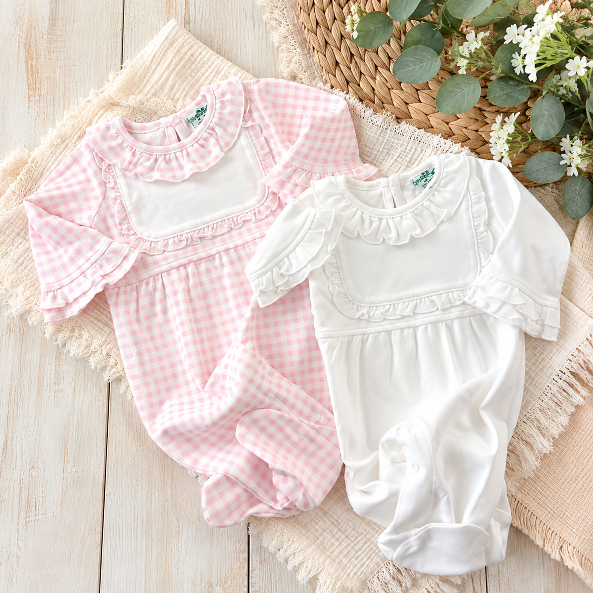 Baby Girl Ruffle Collar Footie With Bib Detail