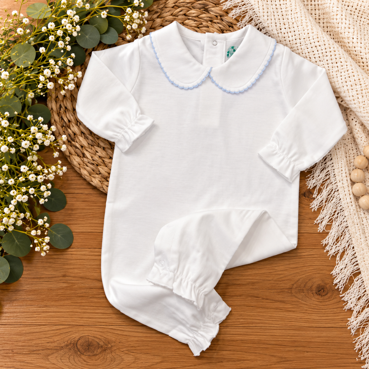 Boutique Style Solid Collar with Eyelet Trim With and Without Feet Unisex - Little Blanks