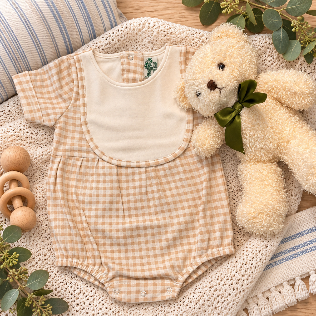 Classic Cotton Baby Boy Bib Bubble Romper - Short Sleeve - Little Blanks