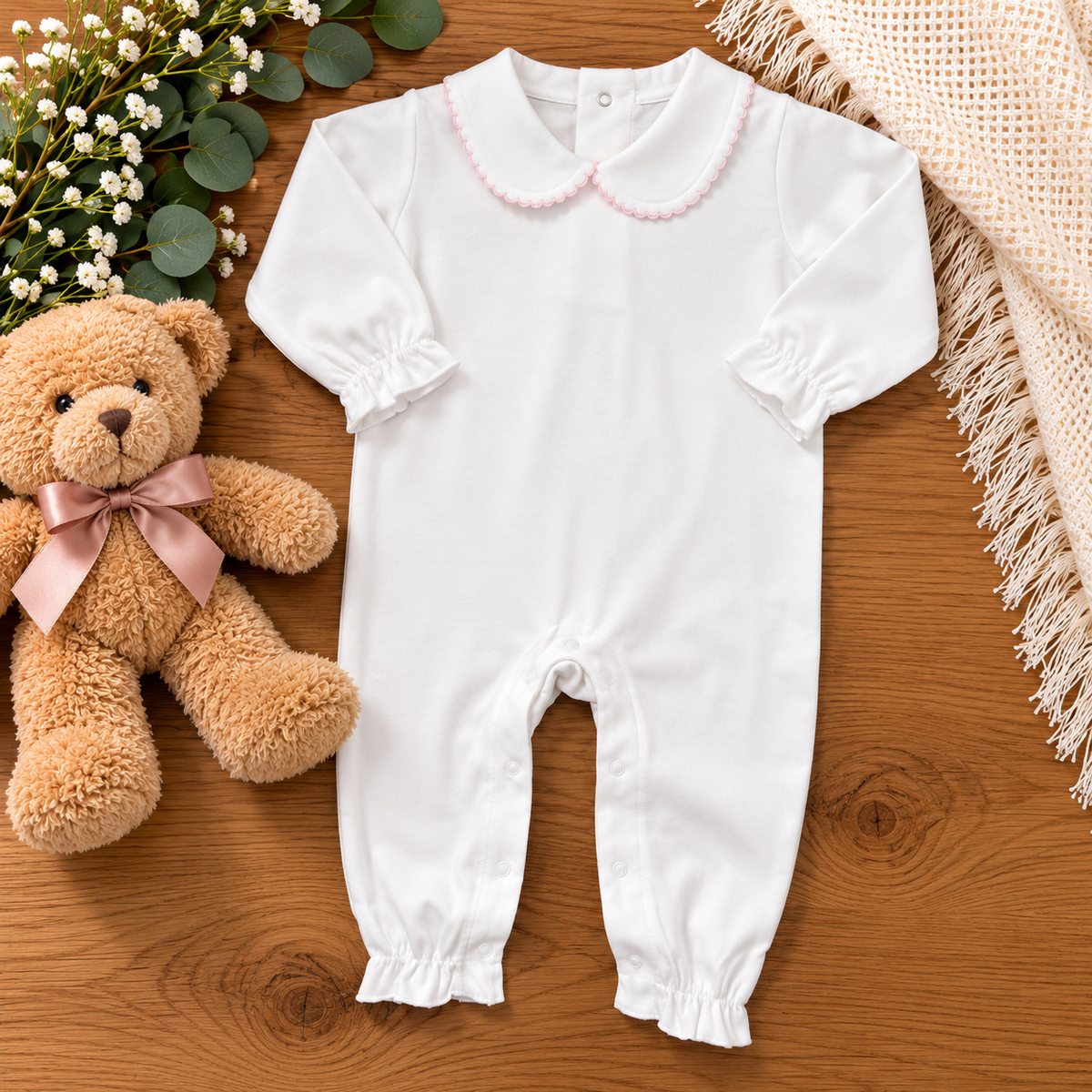 Boutique Style Solid Collar with Eyelet Trim With and Without Feet Unisex - Little Blanks