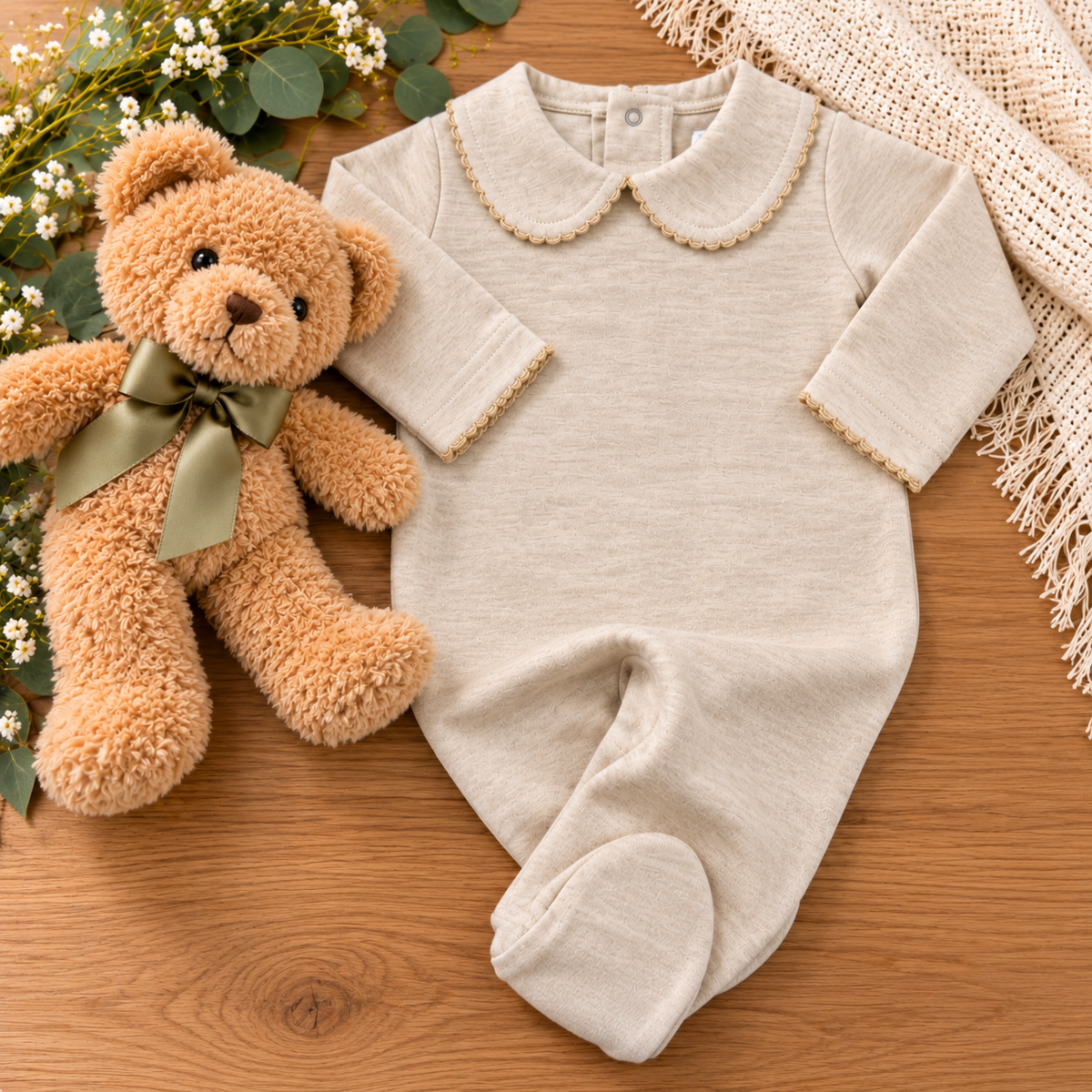 Boutique Style Solid Collar with Eyelet Trim With and Without Feet Unisex - Little Blanks