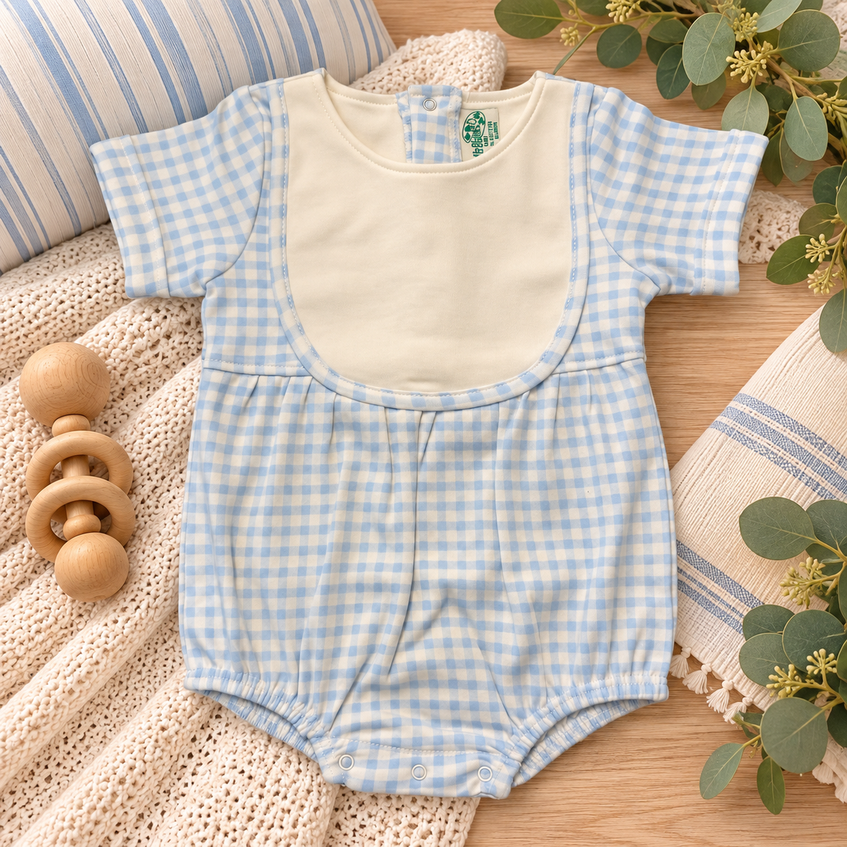 Classic Cotton Baby Boy Bib Bubble Romper - Short Sleeve - Little Blanks