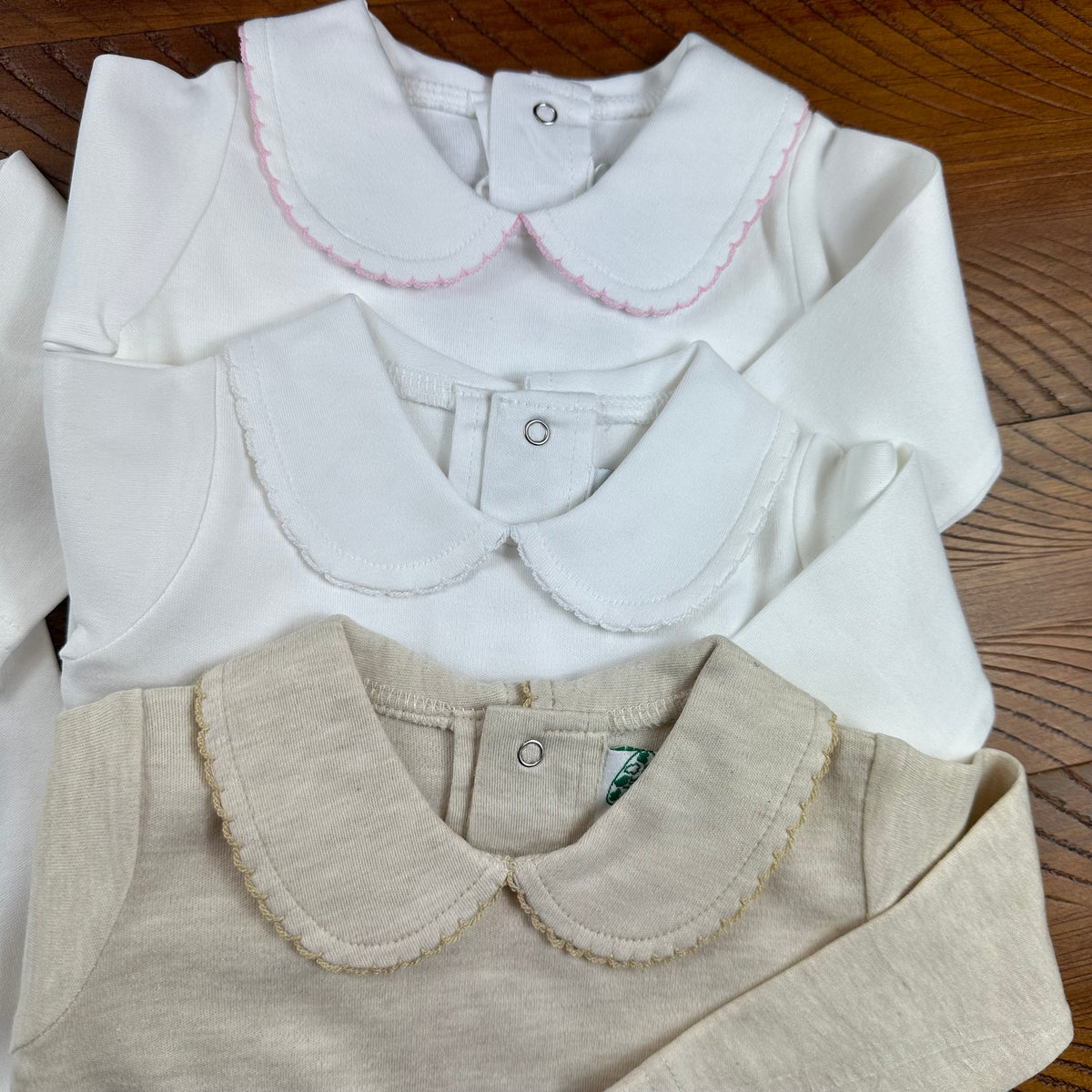 Boutique Style Solid Collar Footies with Eyelet Trim - Unisex - Little Blanks