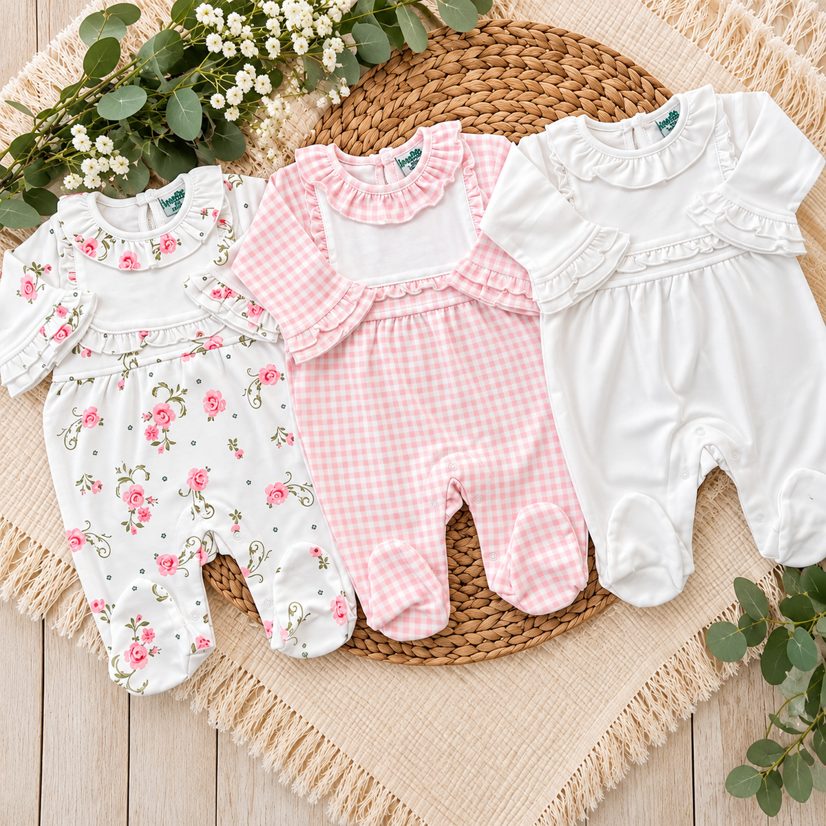 Baby Girl Ruffle Collar Footie With Bib Detail