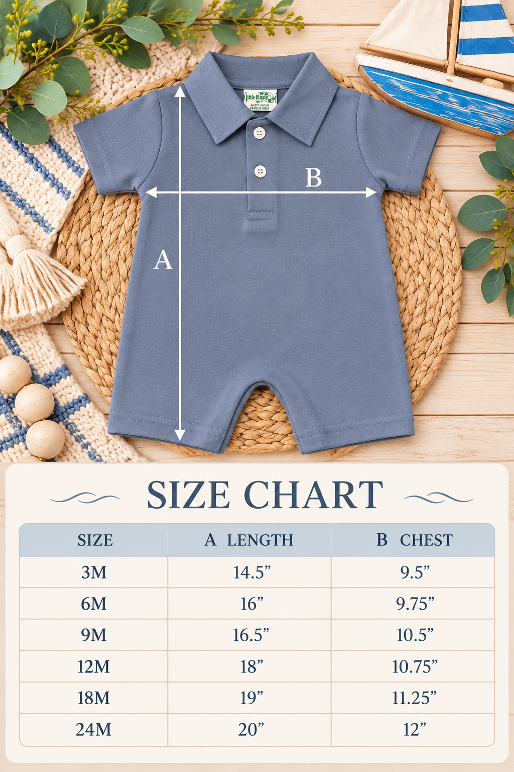 Boys Polo Romper Jon Jon, Shortall - All Cotton - Little Blanks