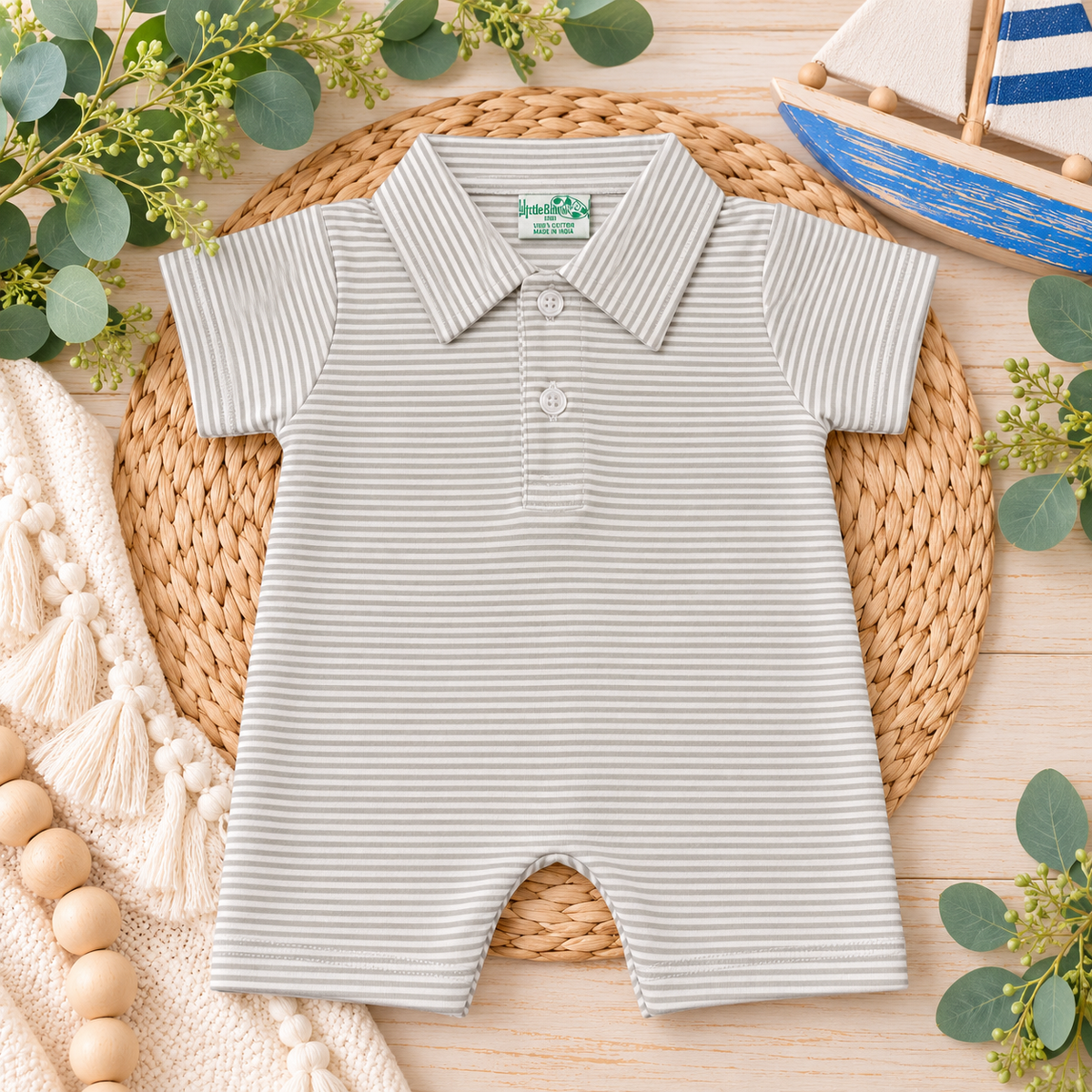 Boys Polo Romper Jon Jon, Shortall - All Cotton - Little Blanks