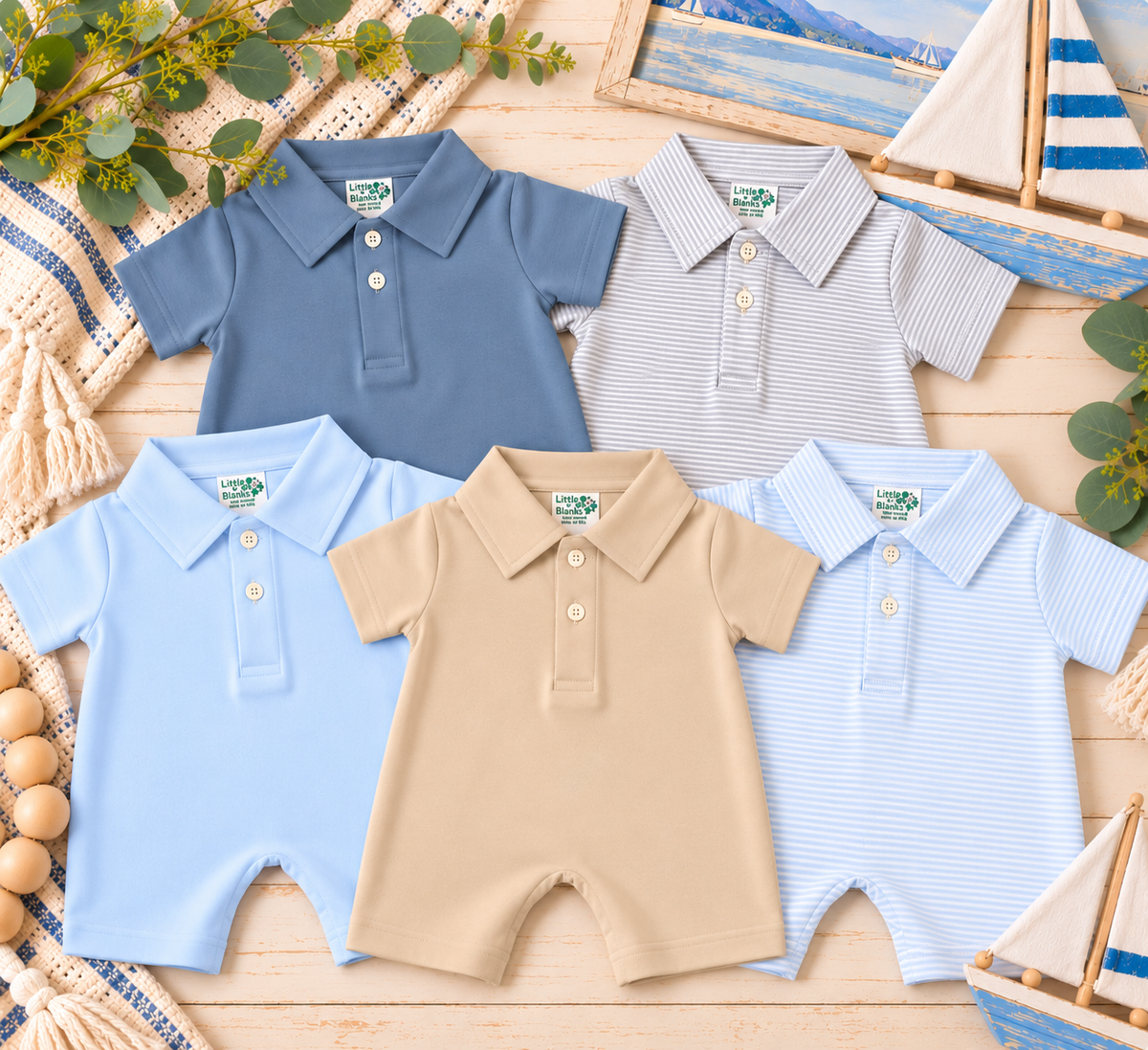 Boys Polo Romper Jon Jon, Shortall - All Cotton - Little Blanks