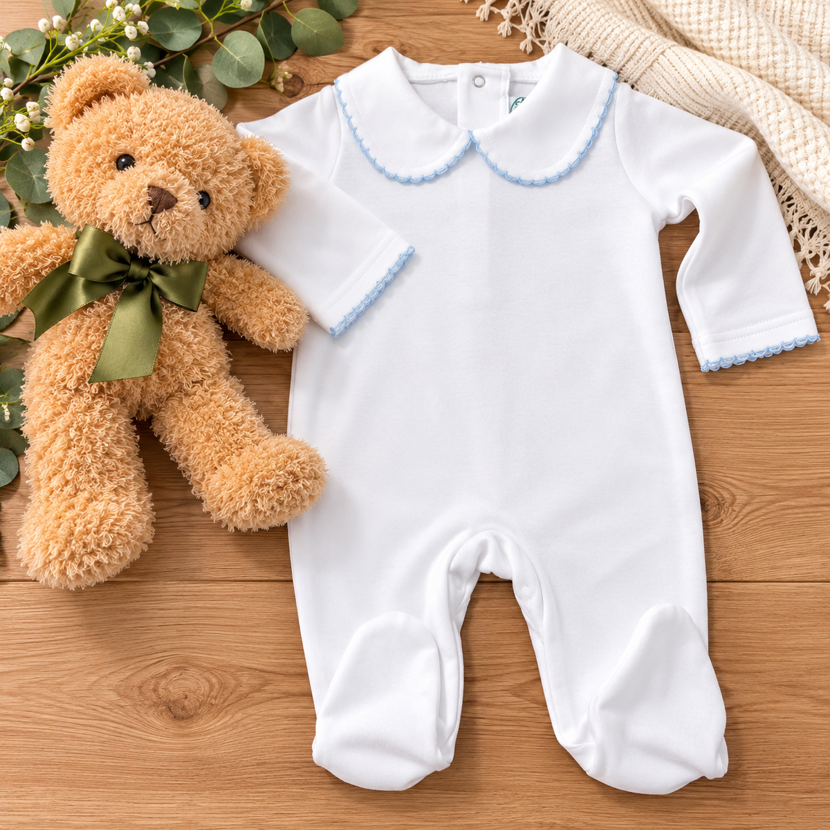 Boutique Style Solid Collar with Eyelet Trim With and Without Feet Unisex - Little Blanks