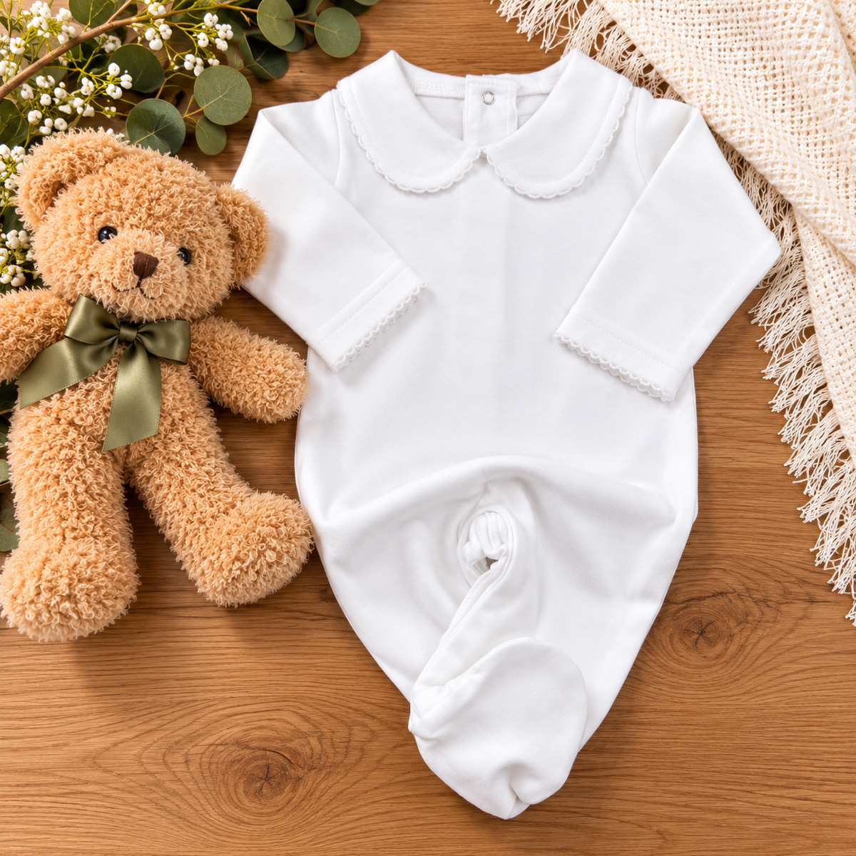 Boutique Style Solid Collar with Eyelet Trim With and Without Feet Unisex - Little Blanks