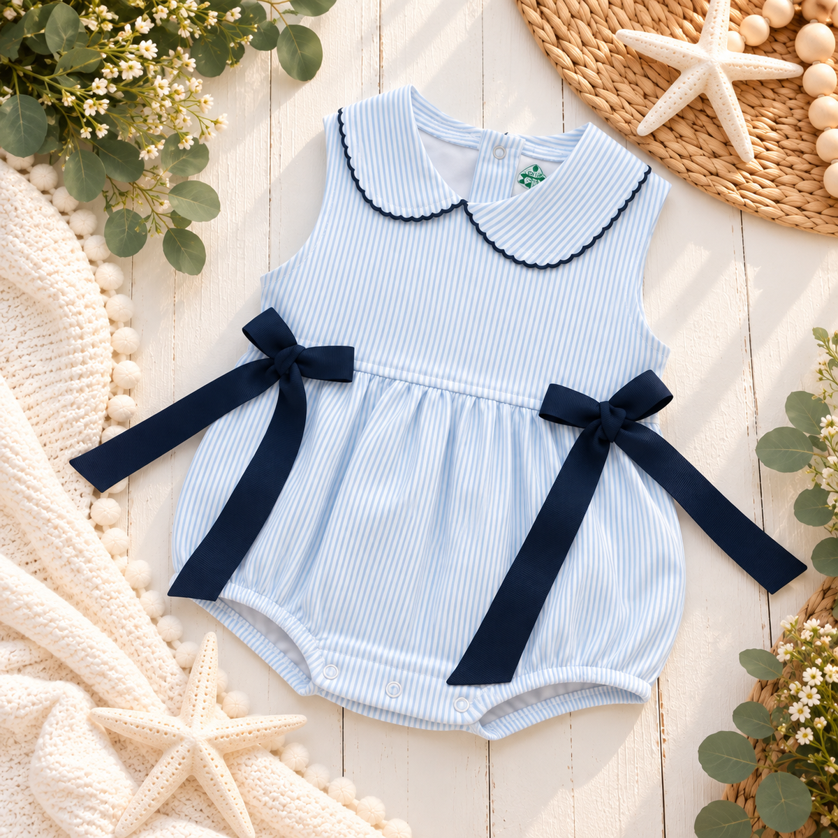 Girls Collar Romper/Bodysuit with Eyelet Trim &amp; Bows