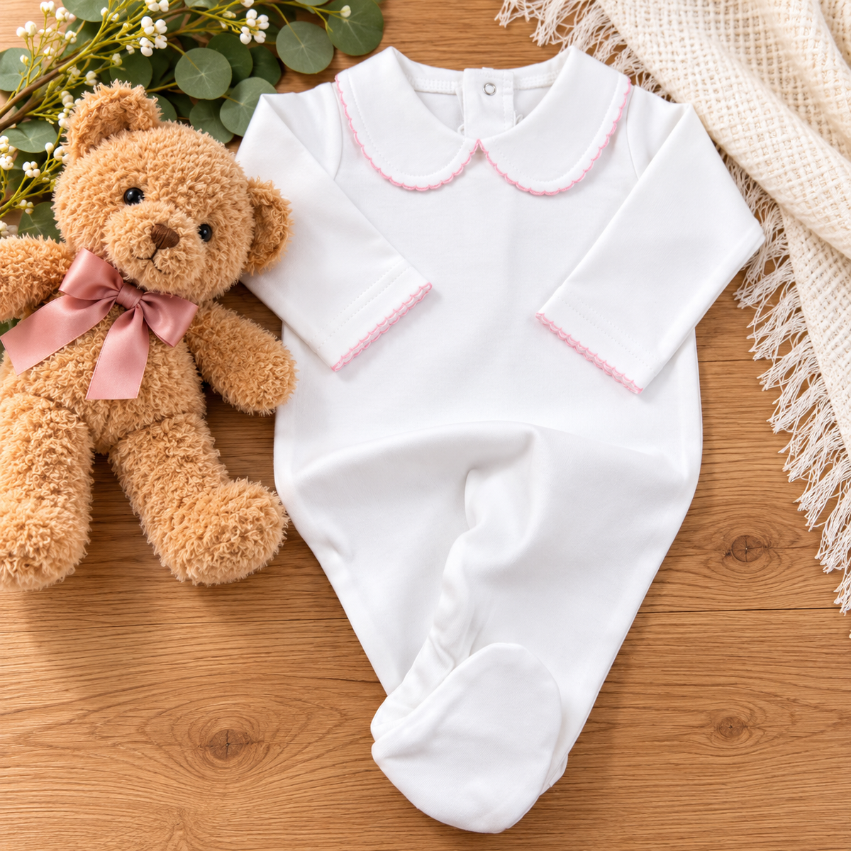 Boutique Style Solid Collar with Eyelet Trim With and Without Feet Unisex - Little Blanks