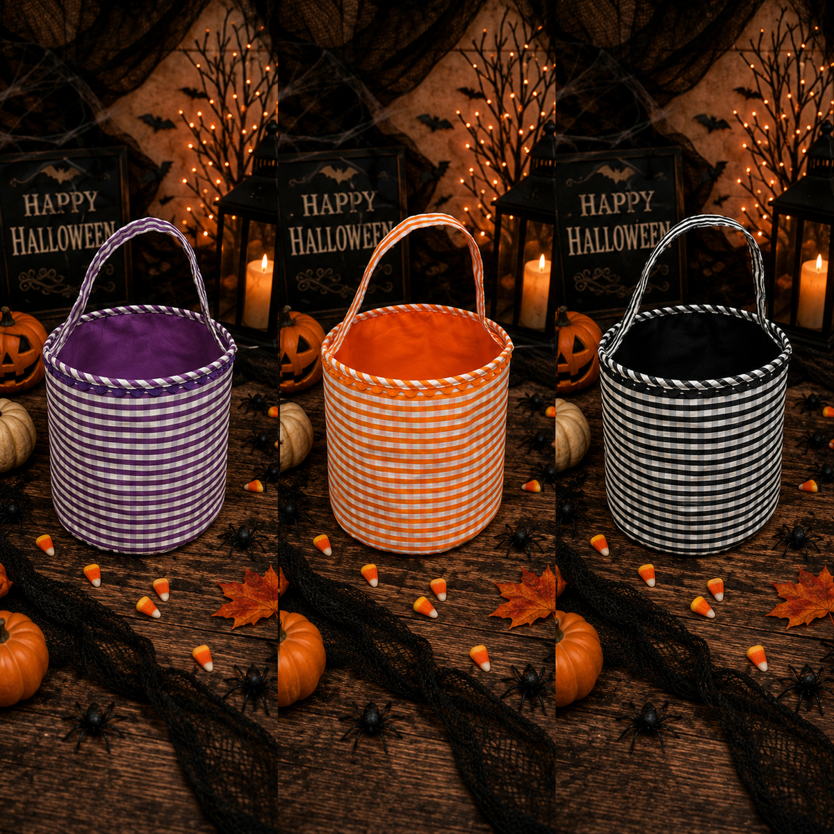 Gingham Halloween Trick-or-Treat Bucket