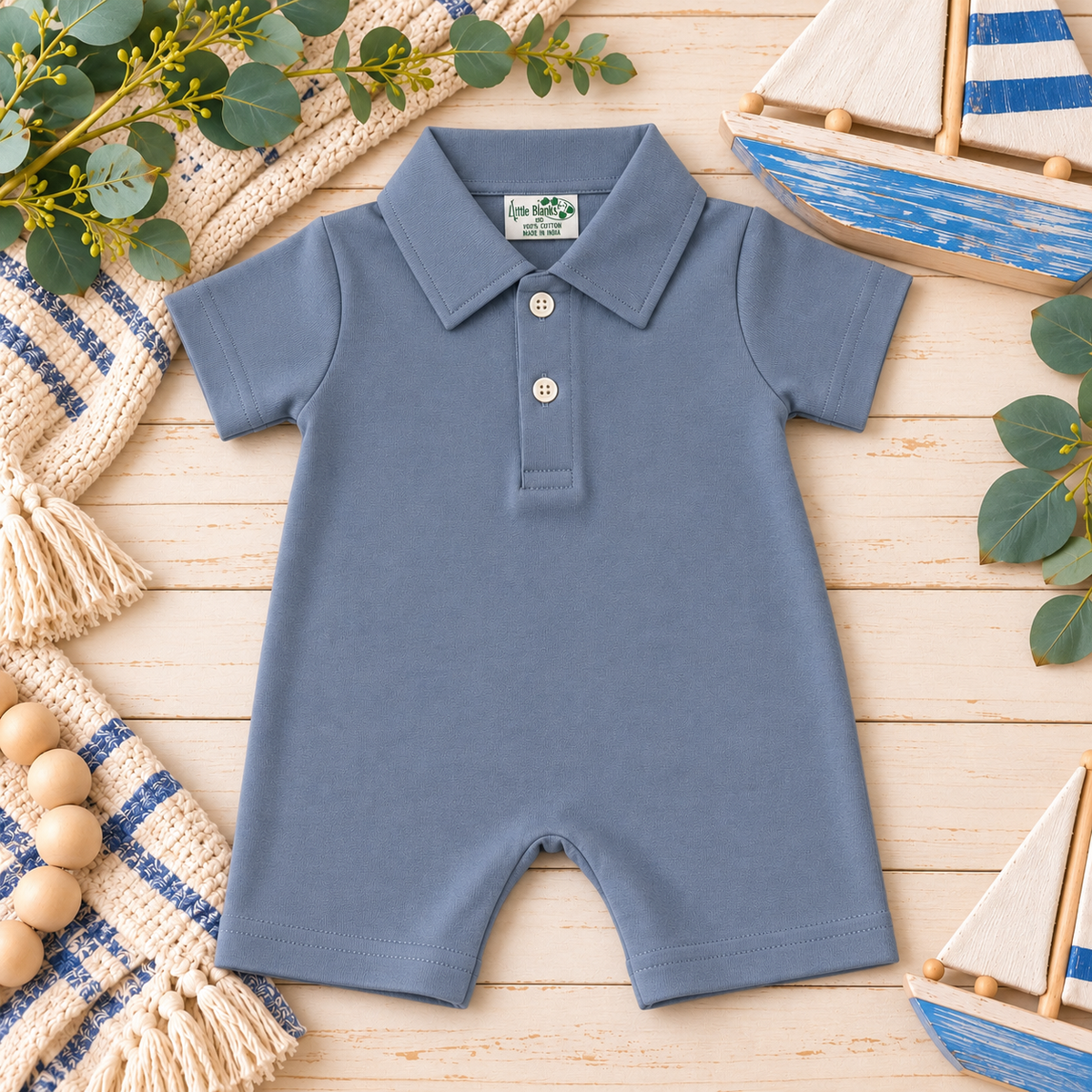 Boys Polo Romper Jon Jon, Shortall - All Cotton - Little Blanks