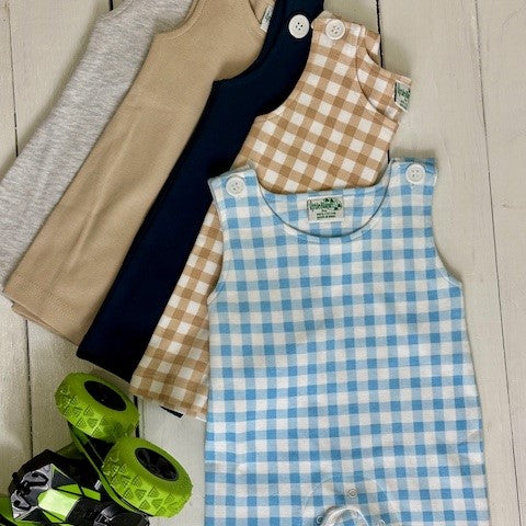 Boys Sleeveless Rompers in All Cotton - NEW PRINT - Little Blanks