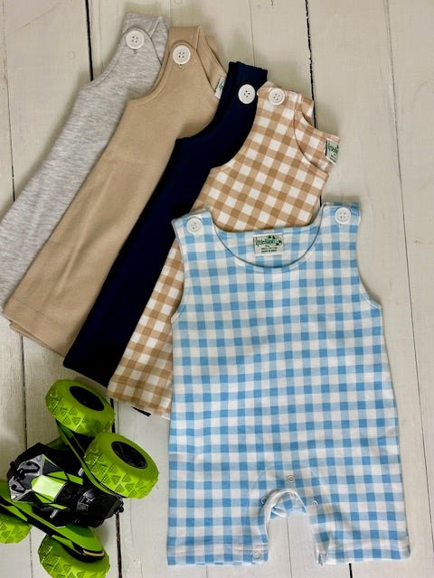 Boys Sleeveless Rompers in All Cotton - NEW PRINT - Little Blanks