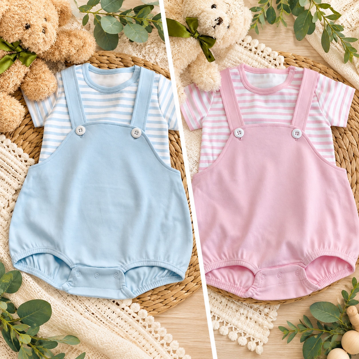 Baby Boy & Baby Girl Bubble Overalls with T-Shirt