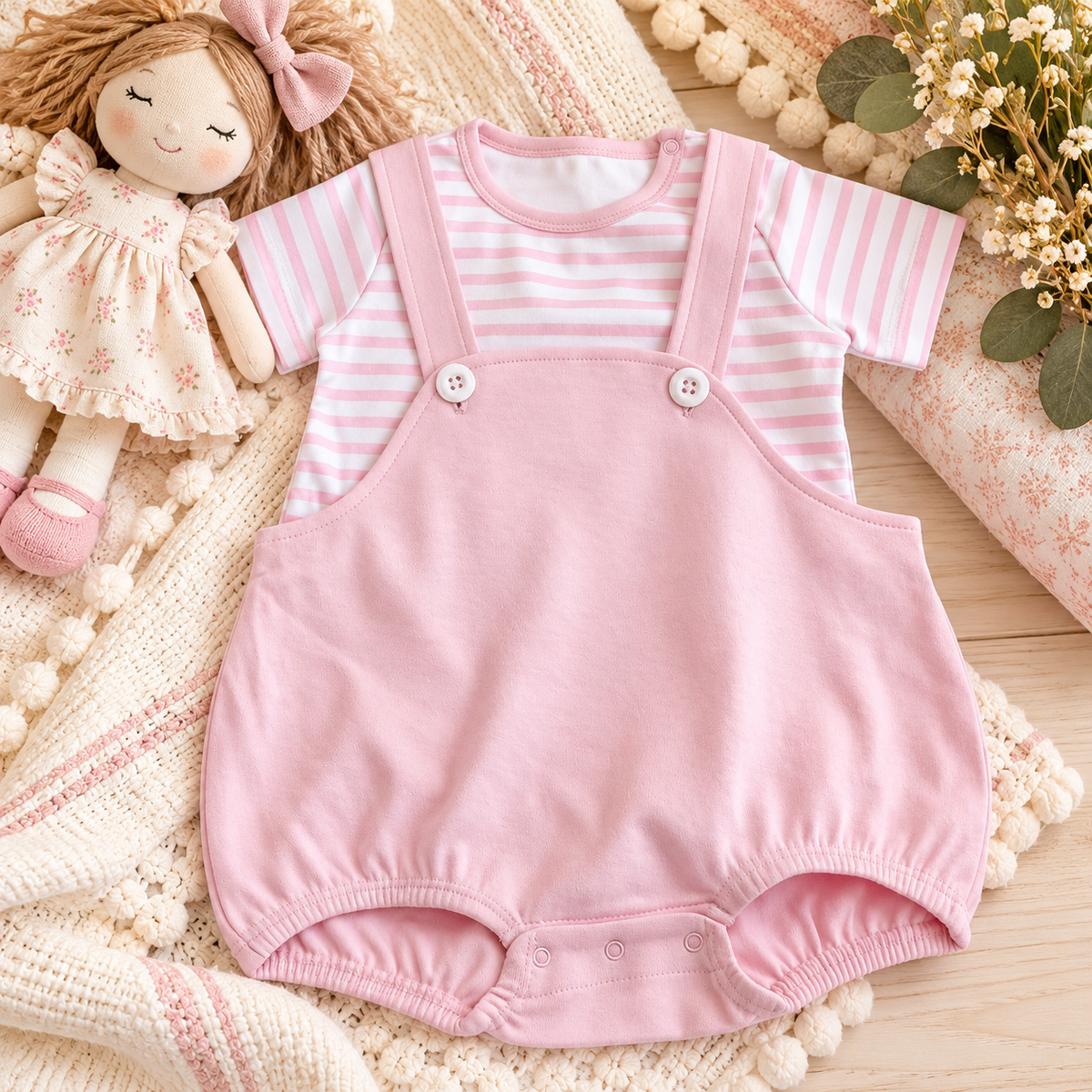 Baby Boy &amp; Baby Girl Bubble Overalls with T-Shirt - Little Blanks