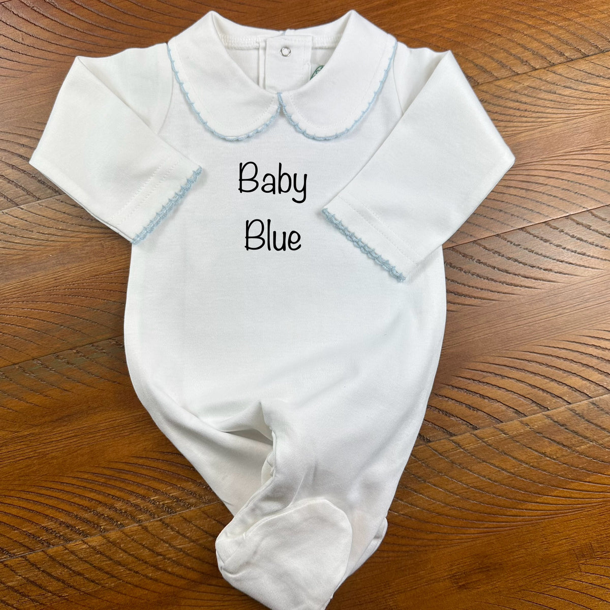 Boutique Style Solid Collar Footies with Eyelet Trim - Unisex - Little Blanks