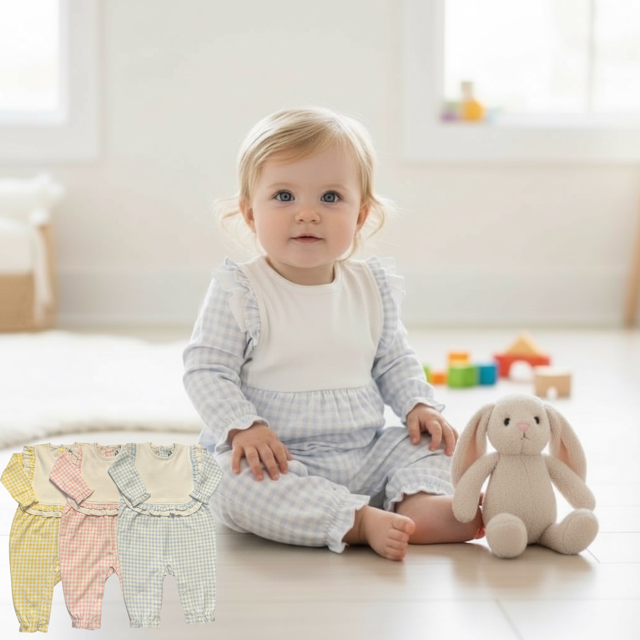 Boutique Style Long Sleeve Ruffle Bib Romper