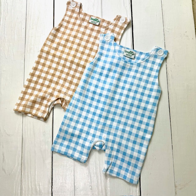 Boys Sleeveless Rompers in All Cotton - NEW PRINT - Little Blanks