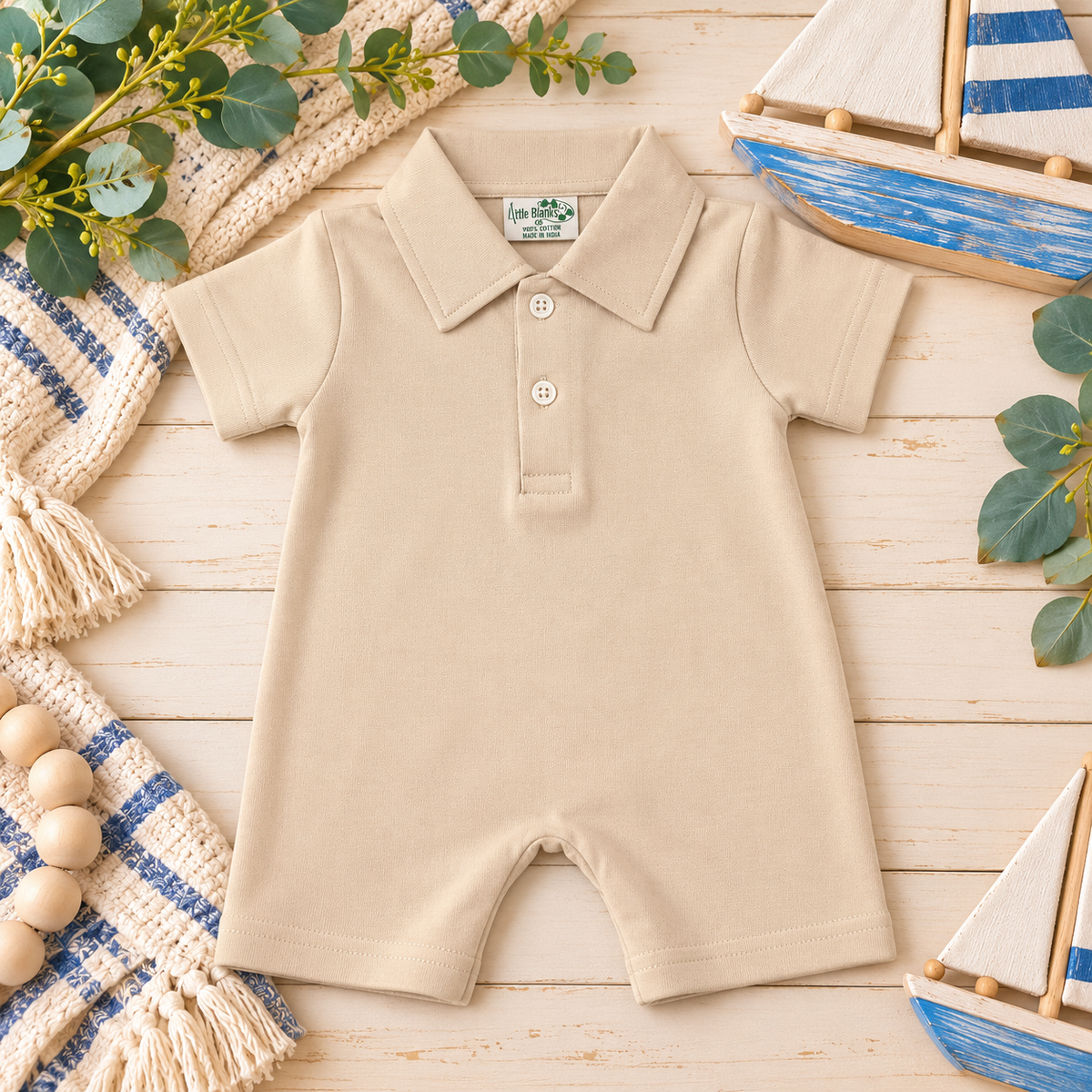 Boys Polo Romper Jon Jon, Shortall - All Cotton - Little Blanks