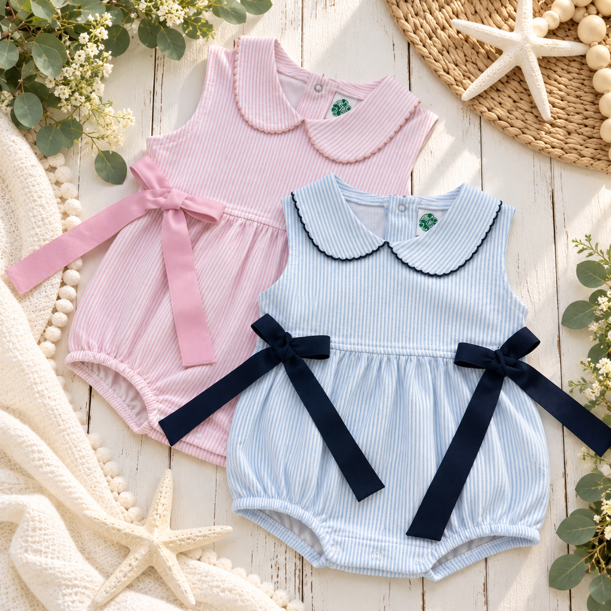 Girls Collar Romper/Bodysuit with Eyelet Trim &amp; Bows
