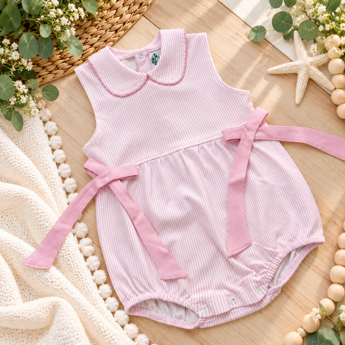 Girls Collar Romper/Bodysuit with Eyelet Trim &amp; Bows
