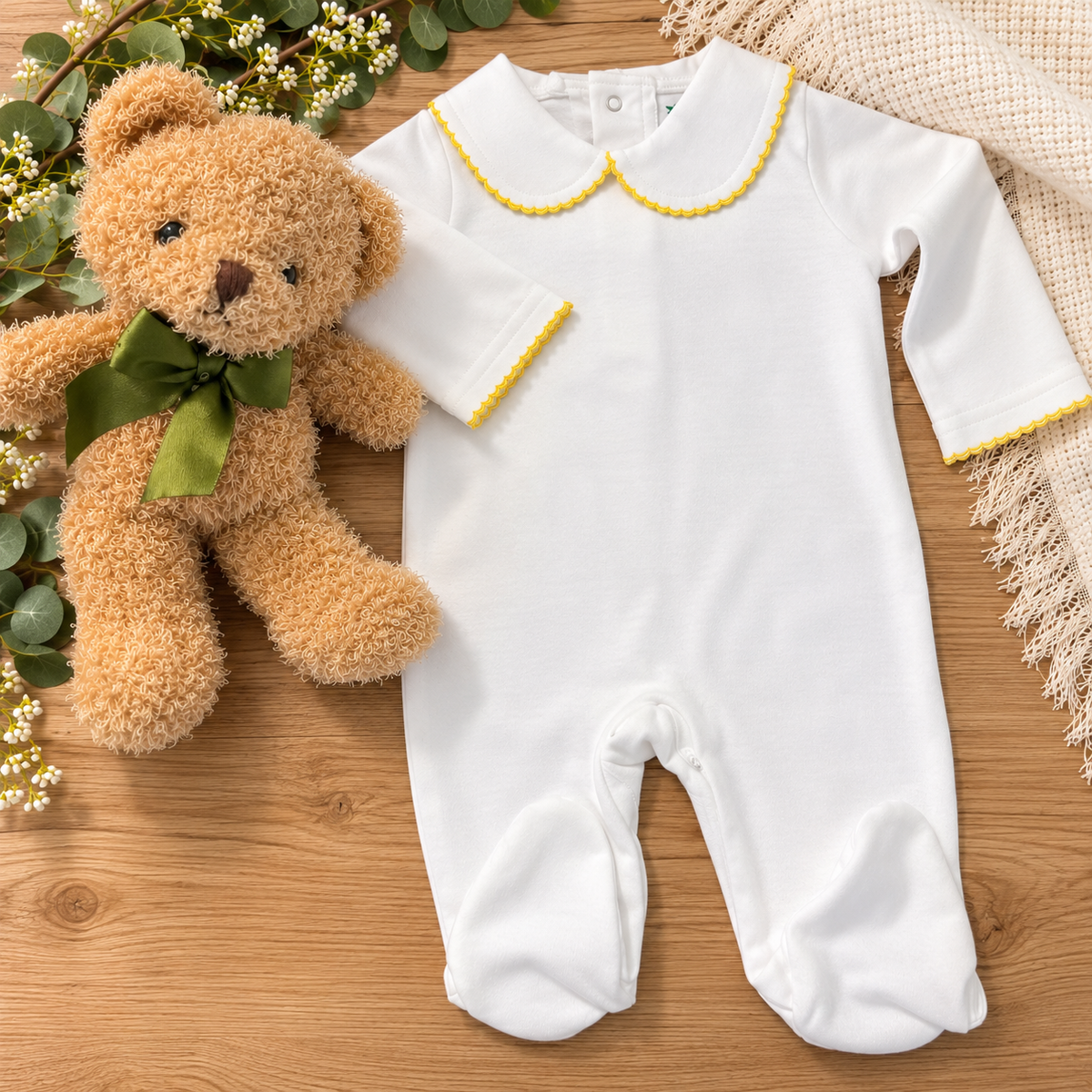 Boutique Style Solid Collar with Eyelet Trim With and Without Feet Unisex - Little Blanks