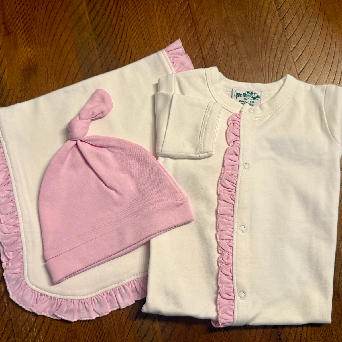 Discontinued Clearance Girls Footie with &amp; without Matching Burp Cloth &amp; Beanie Hat