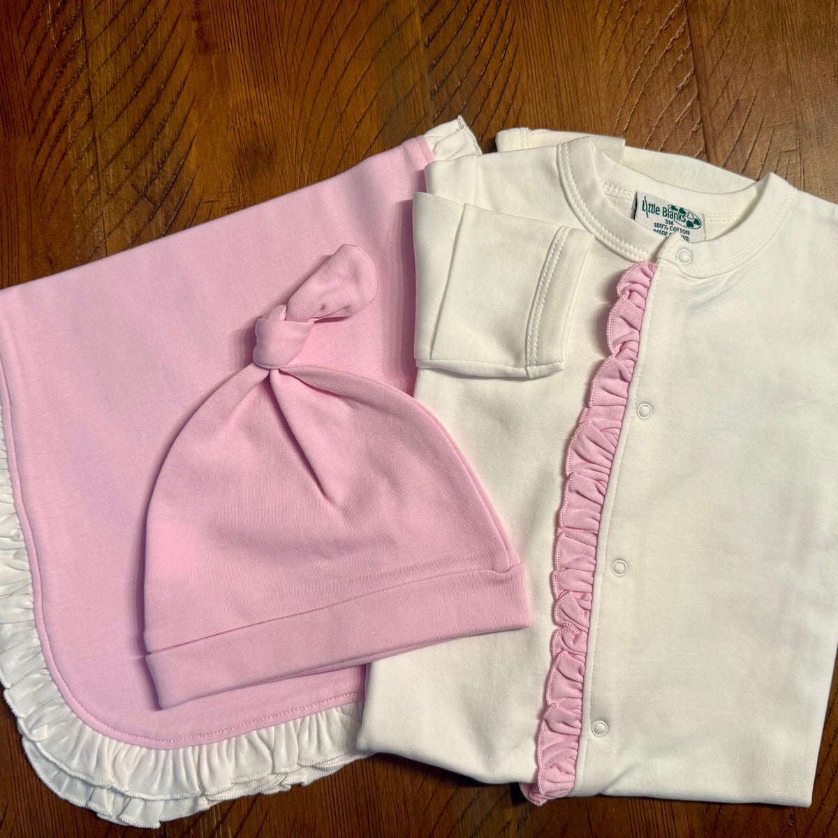 Discontinued Clearance Girls Footie with &amp; without Matching Burp Cloth &amp; Beanie Hat