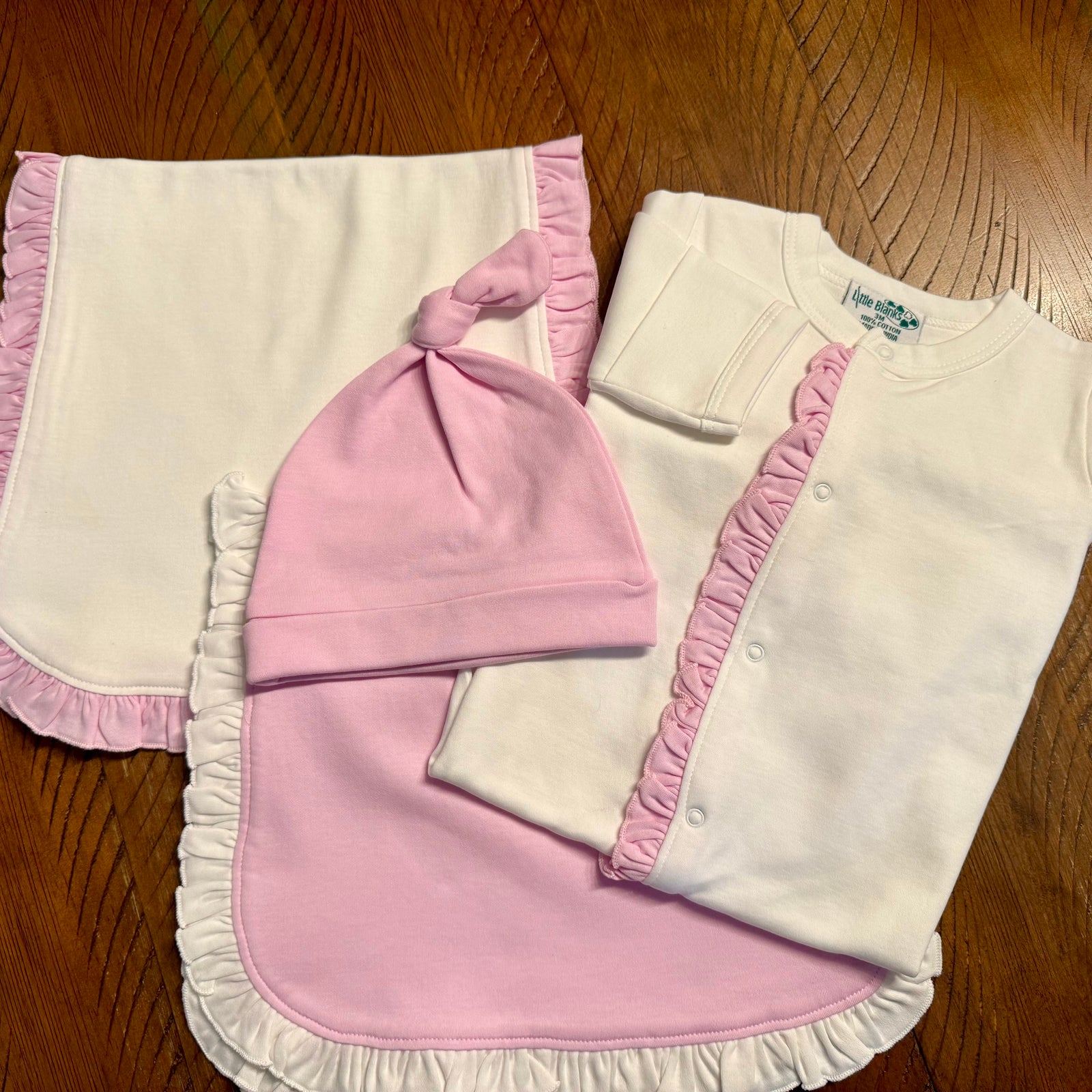 Discontinued Clearance Girls Footie with & without Matching Burp Cloth & Beanie Hat