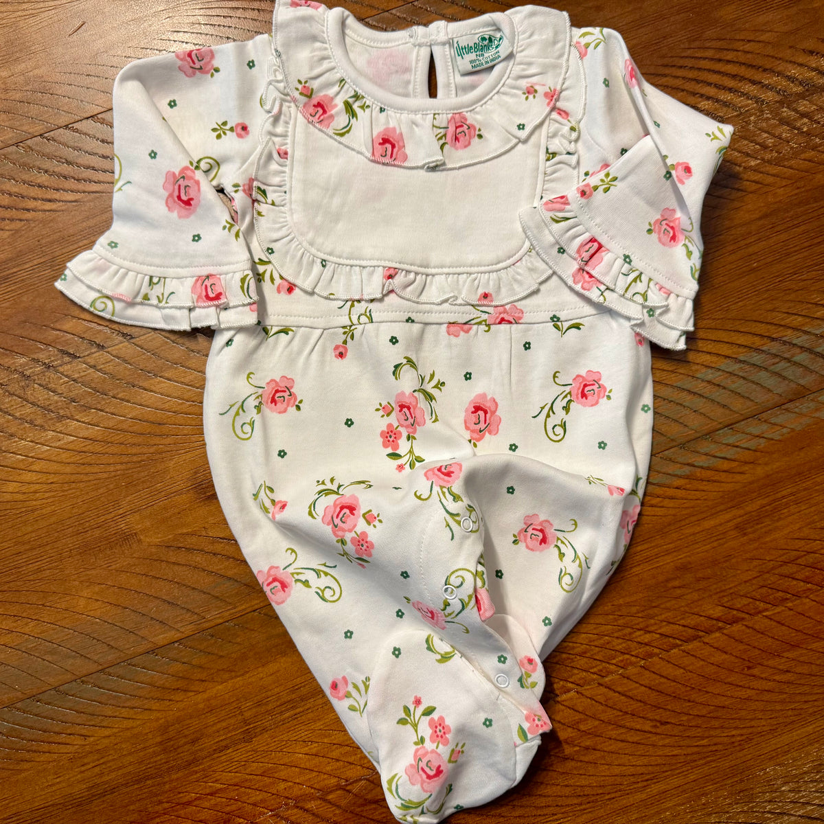 Baby Girl Ruffle Collar Footie With Bib Detail - Little Blanks