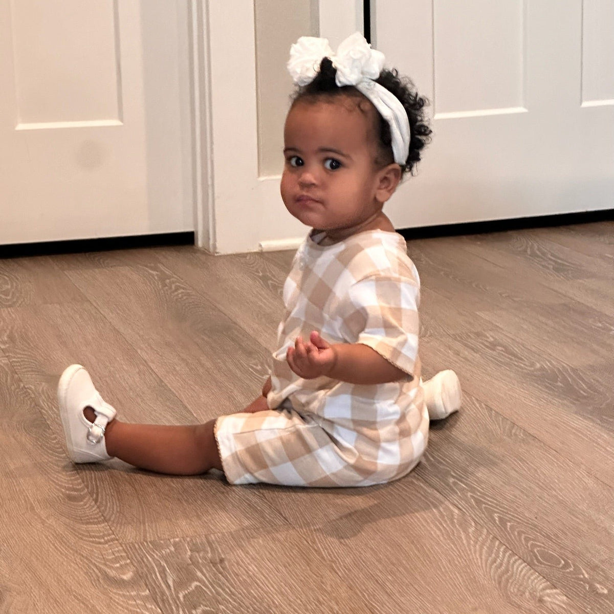 Girls One-Piece Short Sleeve Romper with Pockets - Little Blanks