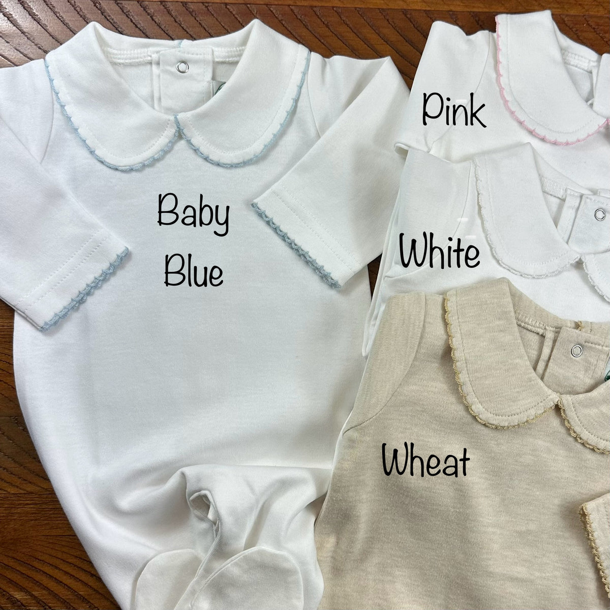 Boutique Style Solid Collar Footies with Eyelet Trim - Unisex - Little Blanks