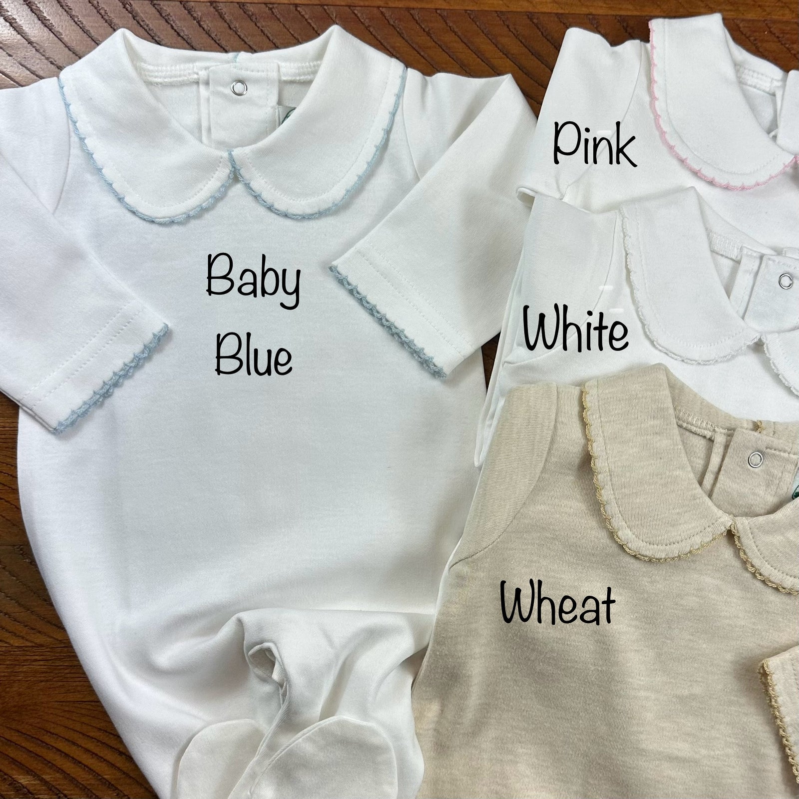 Boutique Style Solid Collar Footies with Eyelet Trim - Unisex - Little Blanks