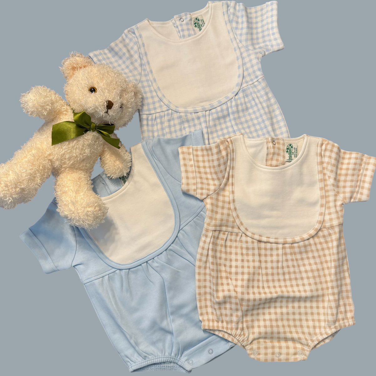 Classic Cotton Baby Boy Bib Bubble Romper -Short Sleeve - Little Blanks