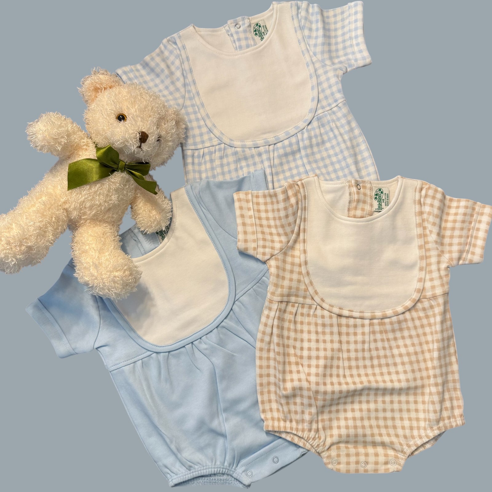 Classic Cotton Baby Boy Bib Bubble Romper -Short Sleeve - Little Blanks