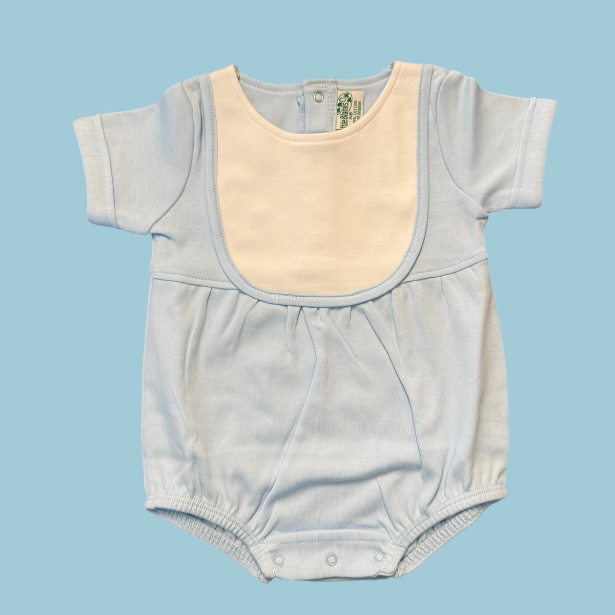 Classic Cotton Baby Boy Bib Bubble Romper -Short Sleeve - Little Blanks