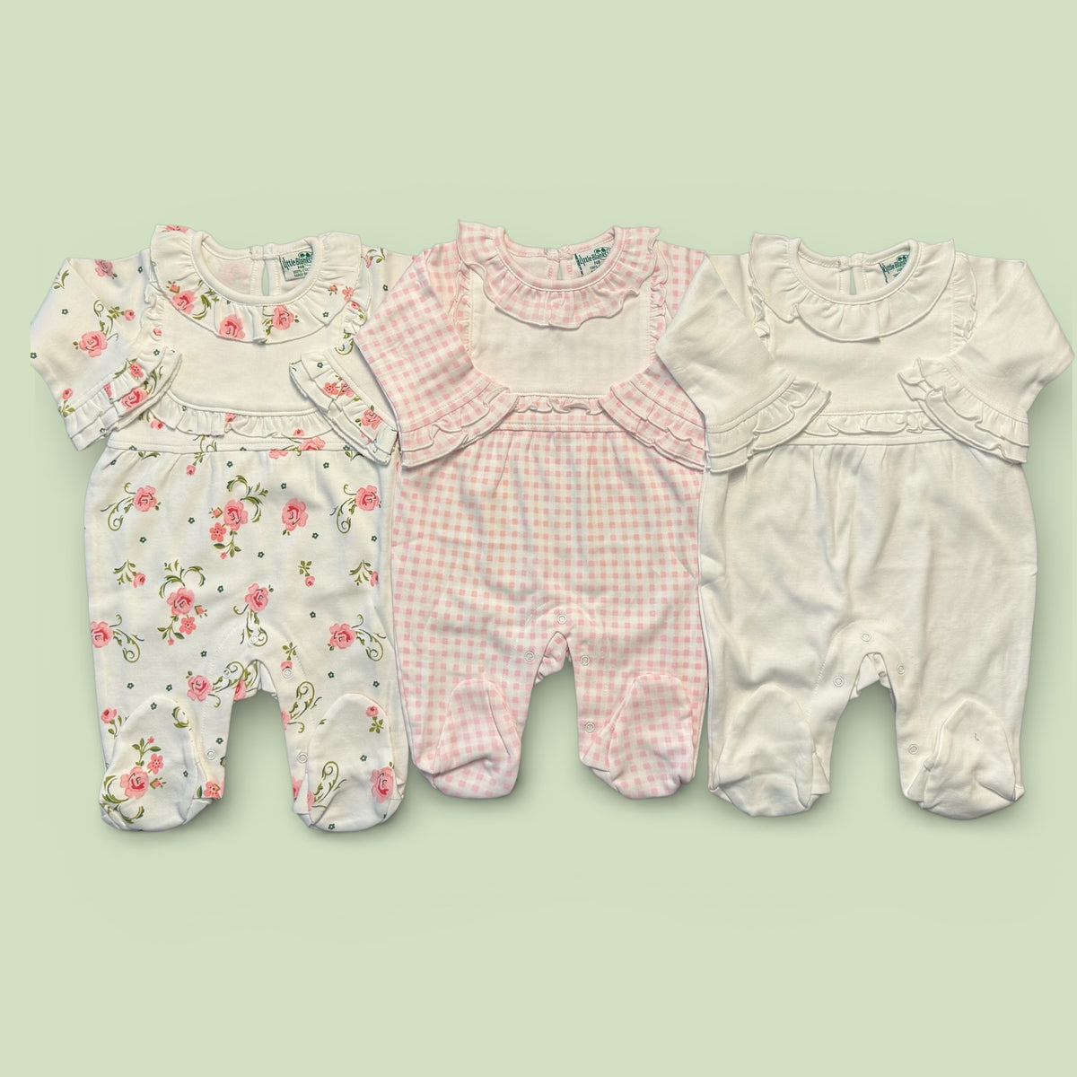 Baby Girl Ruffle Collar Footie With Bib Detail - Little Blanks