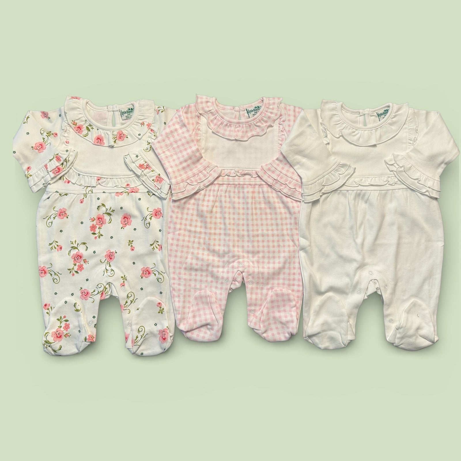 Baby Girl Ruffle Collar Footie With Bib Detail - Little Blanks