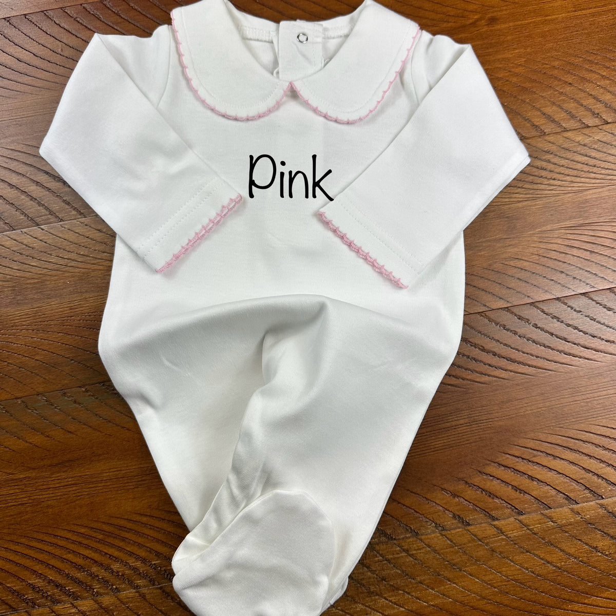 Boutique Style Solid Collar Footies with Eyelet Trim - Unisex - Little Blanks