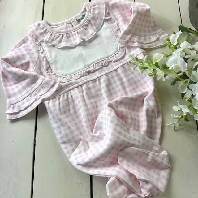 Baby Girl Ruffle Collar Footie With Bib Detail - Little Blanks