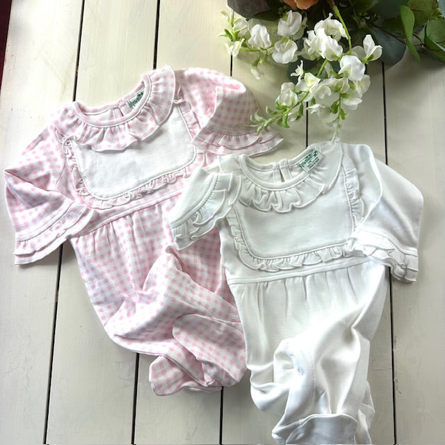 Baby Girl Ruffle Collar Footie With Bib Detail - Little Blanks