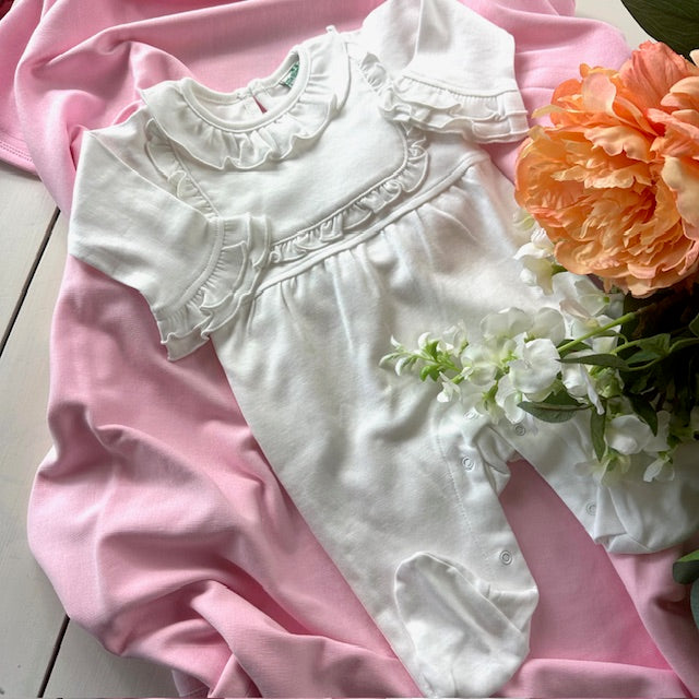 Baby Girl Ruffle Collar Footie With Bib Detail - Little Blanks