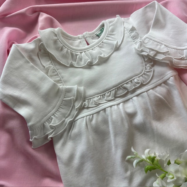 Baby Girl Ruffle Collar Footie With Bib Detail - Little Blanks