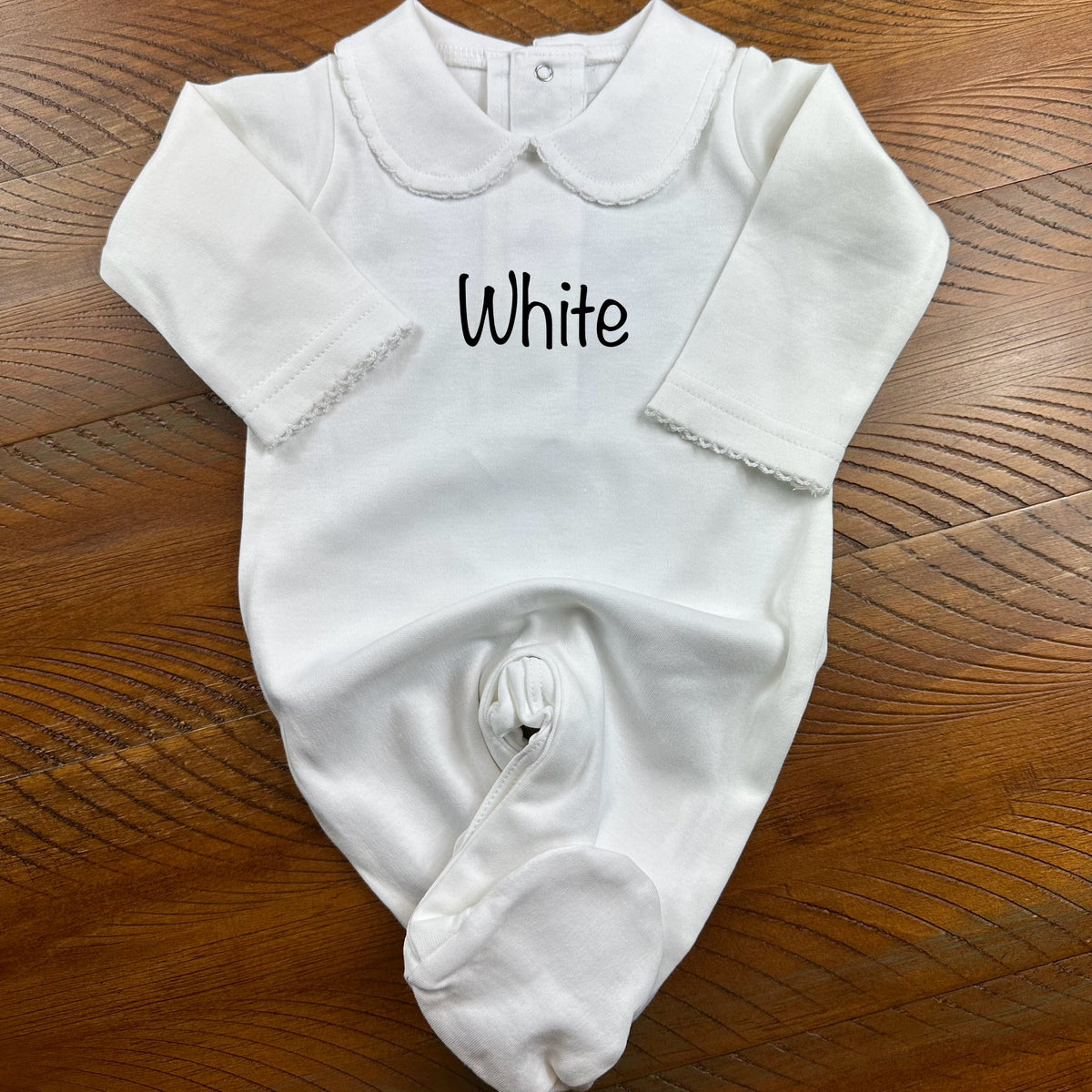 Boutique Style Solid Collar Footies with Eyelet Trim - Unisex - Little Blanks