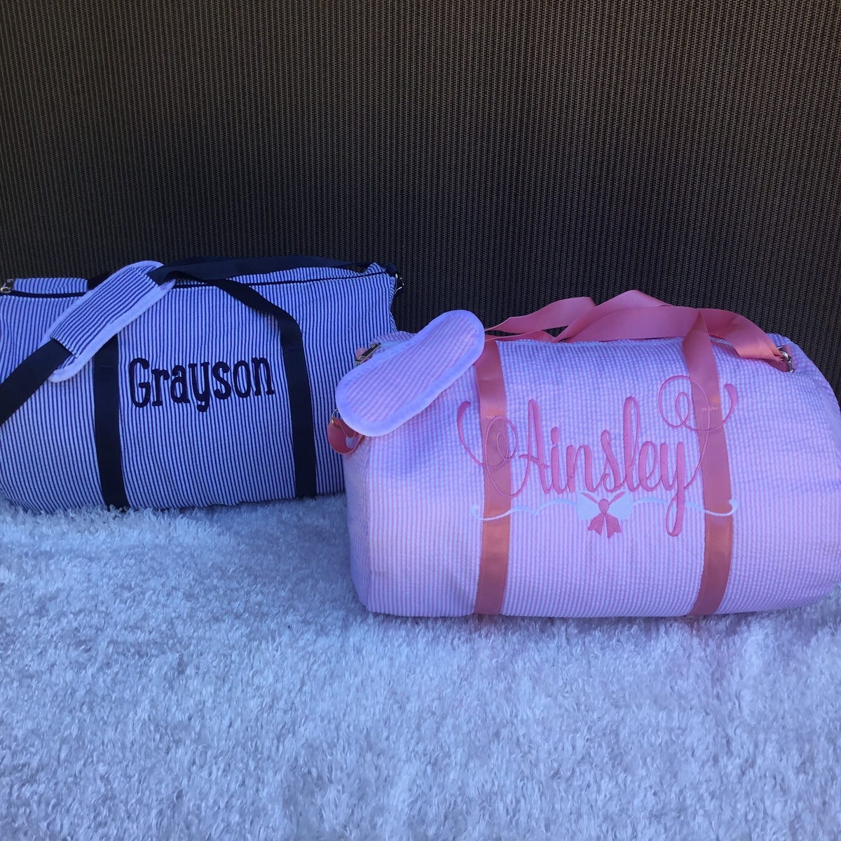 Seersucker Duffel Bag - Pink or Navy - Toddler size or Small Overnight Bag! - Little Blanks, LLC