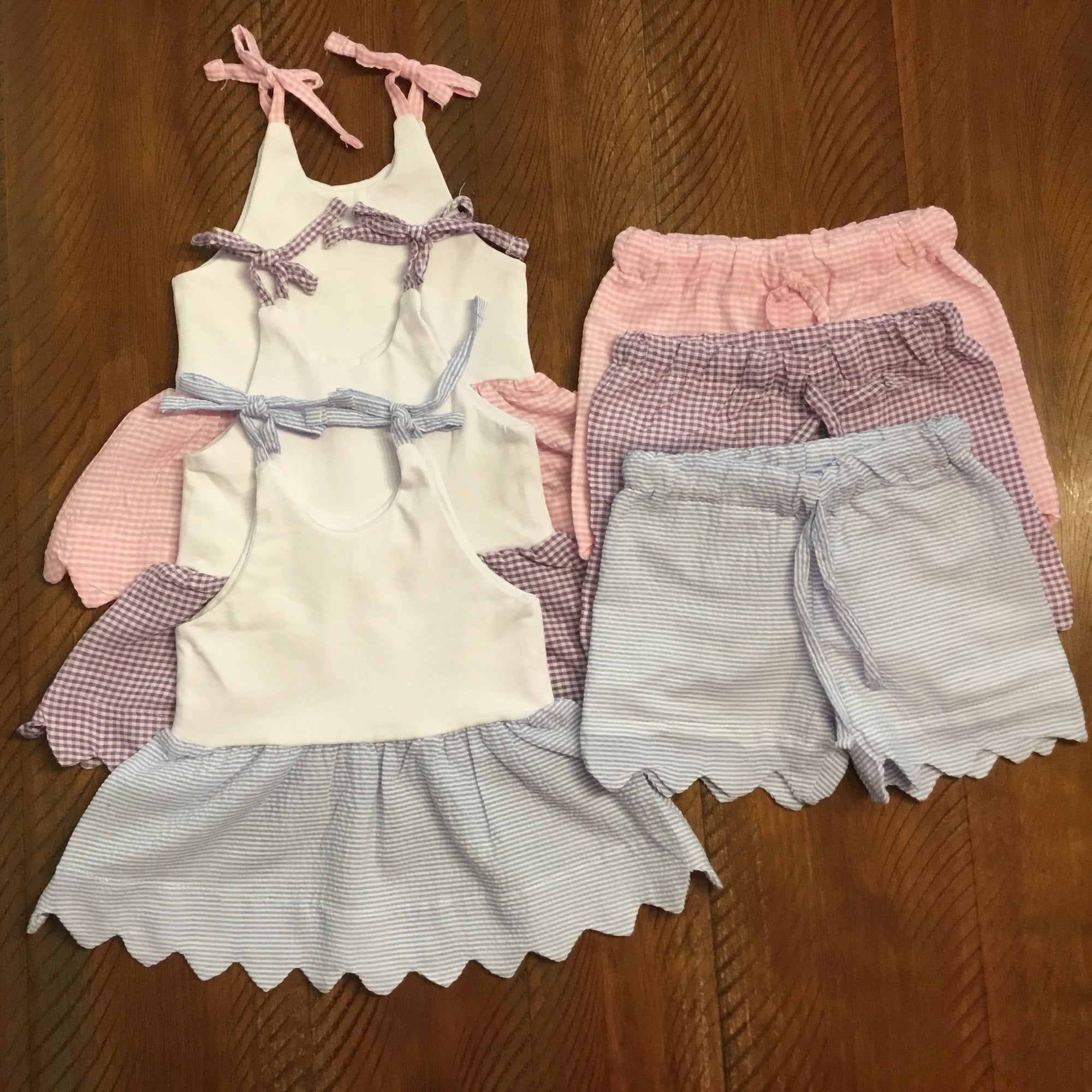 Girls Seersucker Scalloped Top with Shorts - New Arrival - Little Blanks
